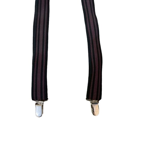 Vintage Pelican Suspenders Used Striped Black Burgundy Gray Clip On BBB - Picture 5 of 10